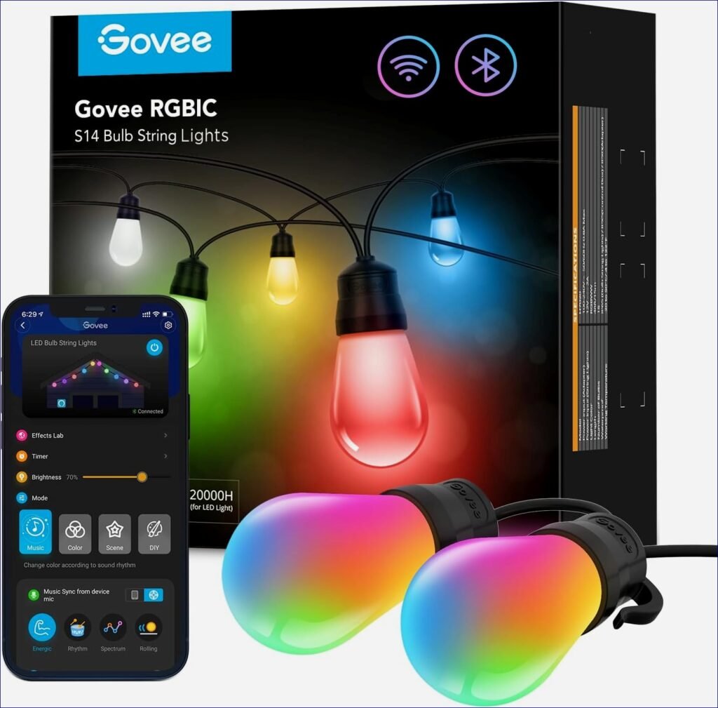 Govee Smart Outdoor String Lights H7020: RGBIC 48ft LED Bulbs for Christmas Decorations | Review- 2024