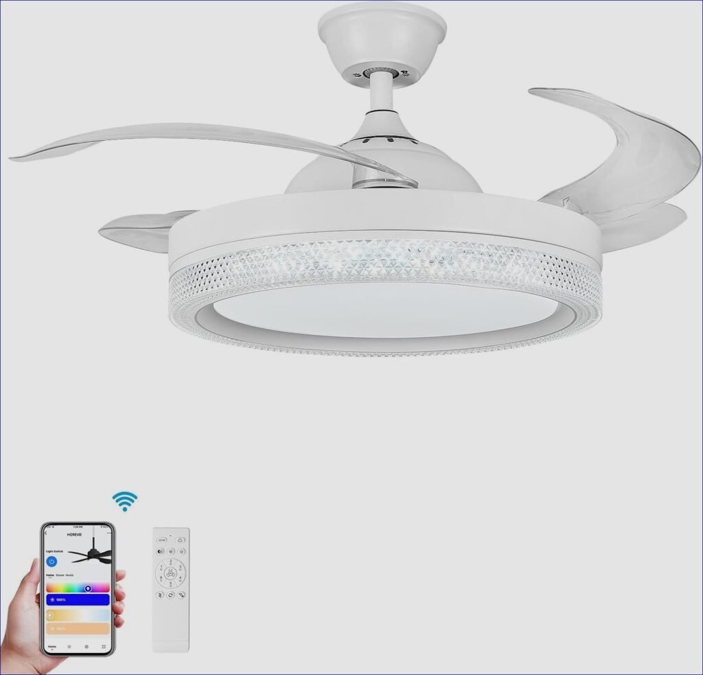 HOREVO Retractable Ceiling Fans with Lights and Bluetooth Speaker: 42 Inch, Color Changing, Dimmable, Remote Control | Review- 2024