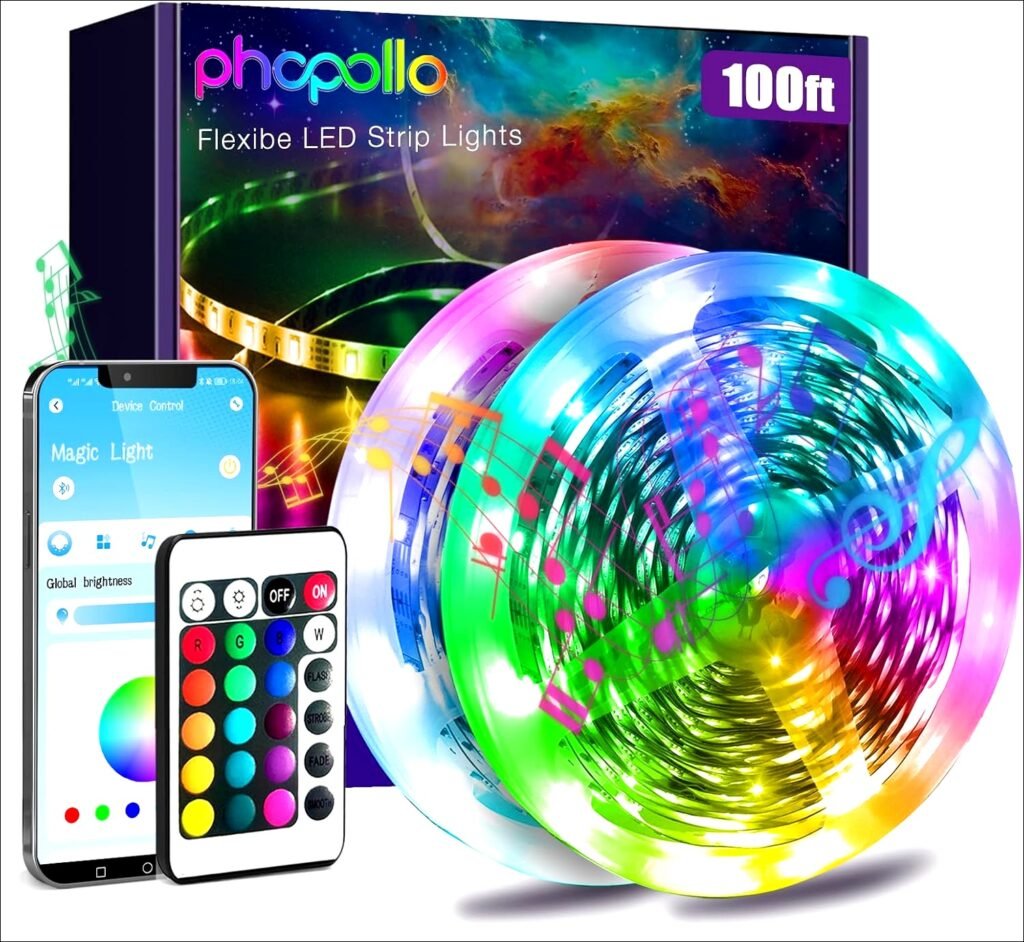 Transform Your Space with Vibrant Illumination: PHOPOLLO Bluetooth LED Strip Lights 100ft – RGB Color Changing, App Control, Syncs to Music | In-Depth Review 2025 PHOPOLLO Bluetooth Led Strip Lights 100ft: RGB Color Changing, App Control, Music Sync | Review- 2024
