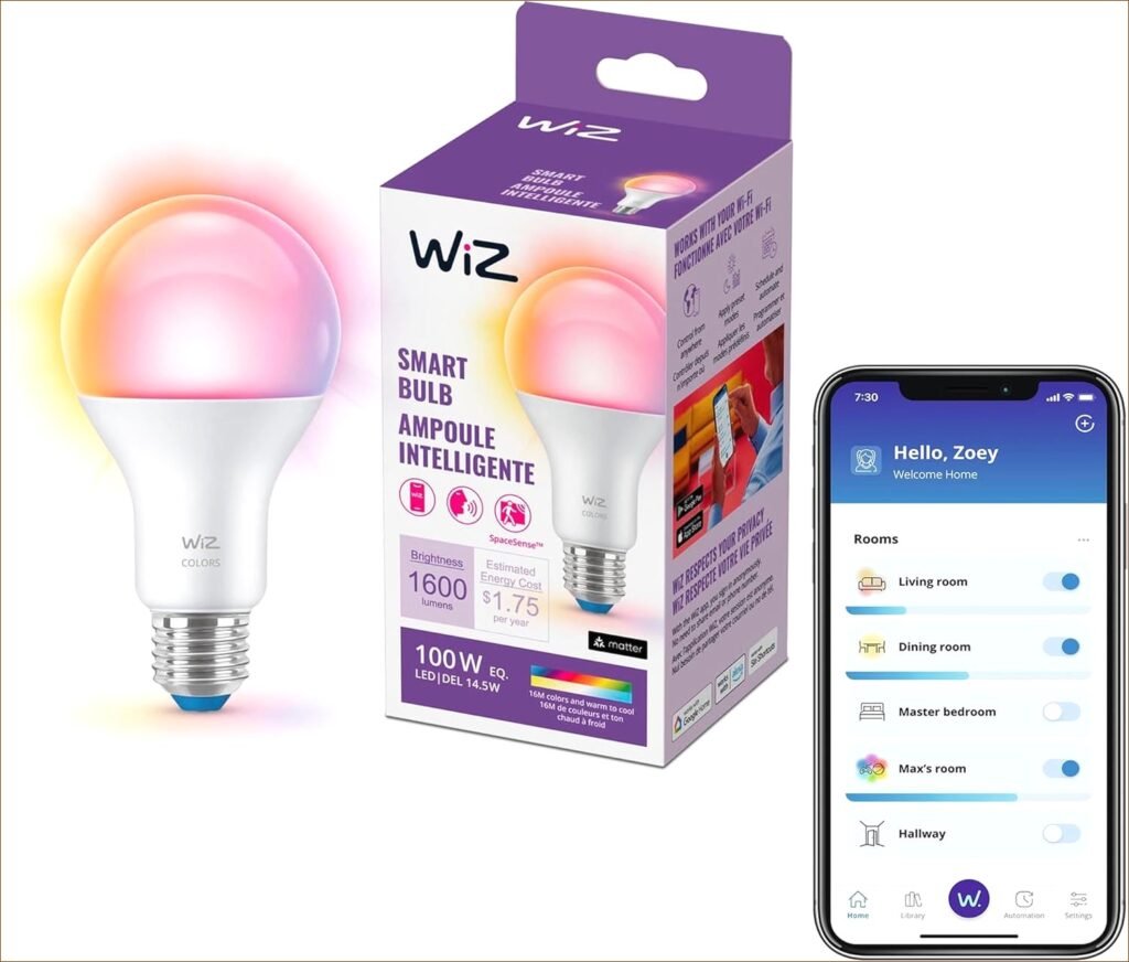 Transform Your Home into a Smart Haven: WiZ 100W A21 LED Smart Light Bulb – Effortless Wi-Fi Connectivity, Voice Control & Motion Activation – Eco-Friendly and Matter Compatible – Perfect for Instant Ambiance! Transform Your Home into a Smart Haven: WiZ 100W A21 LED Smart Light Bulb – Effortless Wi-Fi Connectivity, Voice Control & Motion Activation – Eco-Friendly and Matter Compatible – Perfect for Instant Ambiance!