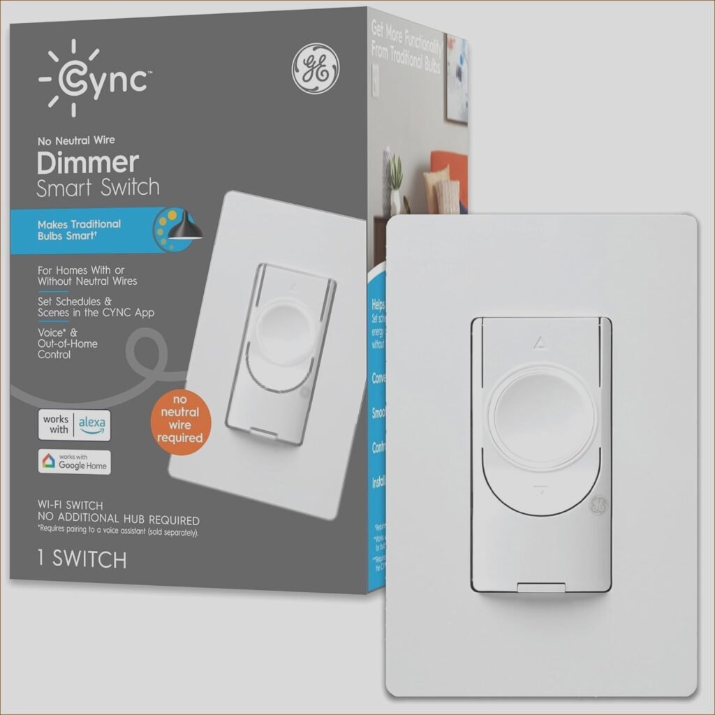 Transform Your Home with Brilliant Smart Control: GE CYNC No Neutral Wire Smart Dimmer Switch Review – Easy Setup, Bluetooth & Wi-Fi Enabled, Compatible with Alexa & Google Home, Stylish White Finish (1 Pack)