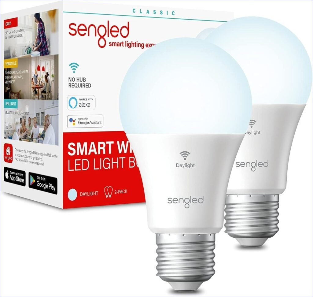 Transform Your Home with Smart Lighting: Sengled WiFi Smart Light Bulbs – Effortlessly Control with Alexa & Google Assistant, 800LM Brightness, 60W Equivalent, High CRI>90, Daylight 5000K, 2 Pack