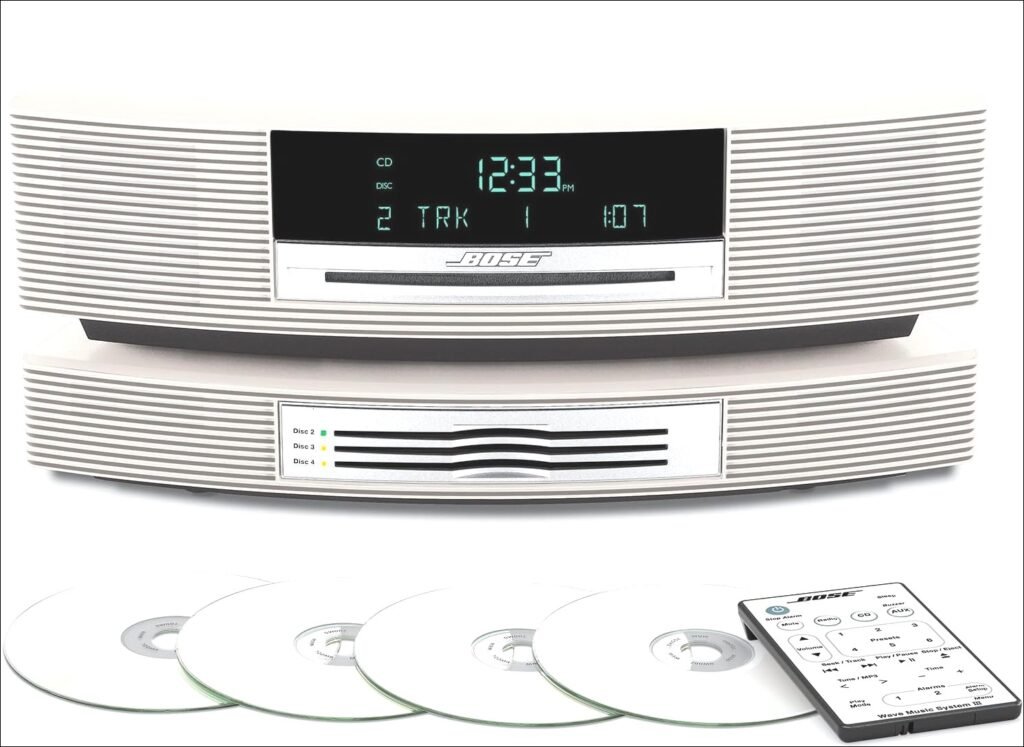 Transform Your Listening Experience: Renewed Bose Wave Music System with Multi-CD Changer – Platinum White, Now Voice-Activated with Alexa Compatibility!
