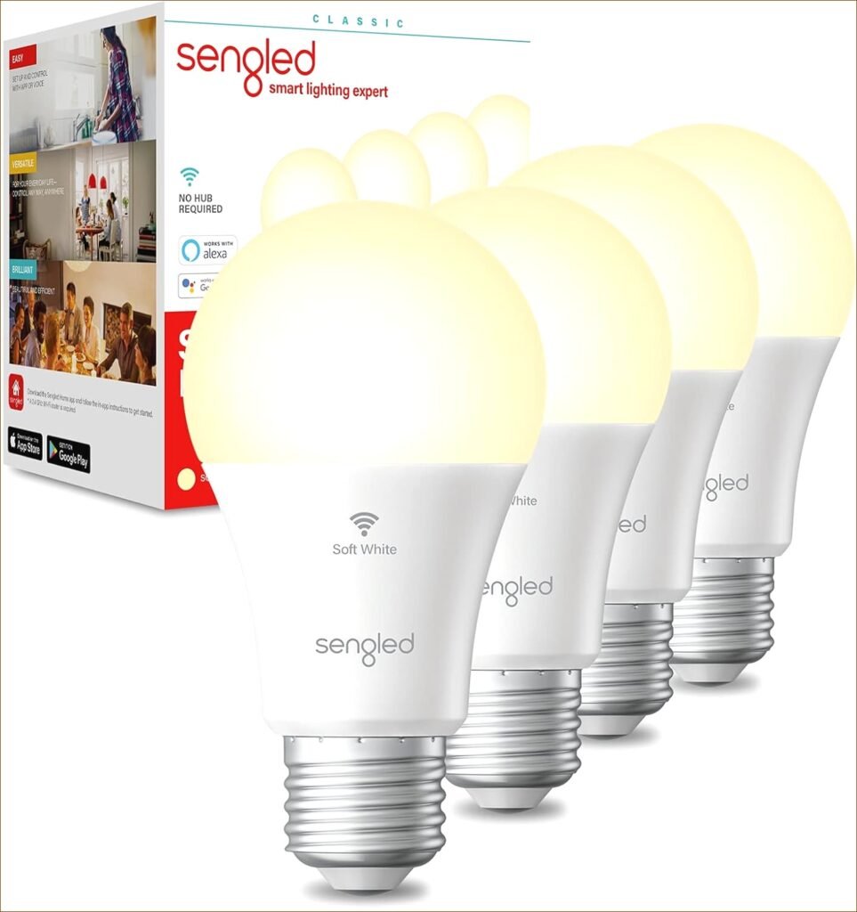 Transform Your Smart Home Experience: Sengled A19 Smart Light Bulbs – Effortless Voice Control with Alexa & Google Assistant, 800LM Brightness, 60W Equivalent, High CRI for Vibrant Colors, Perfect 4-Pack Solution!
