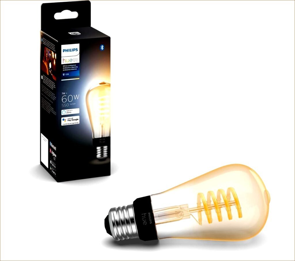 Transform Your Space with Smart Lighting: Philips Hue 7W ST19 White Ambiance Vintage Edison Bulb – Effortless App Control, Voice Compatibility with Alexa, Google Assistant & Apple HomeKit – Pack of 1 – Illuminate Your Home with Warm Charm!