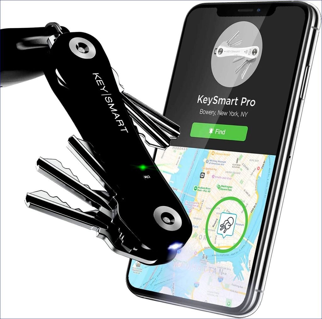 Transform Your Everyday Carry: Discover the KeySmart Pro – Compact Smart Trackable Key Holder with LED Flashlight & Tile Bluetooth Finder Technology for Effortless Organization, Convenience, and Peace of Mind! Perfect for Up to 10 Keys and Mini Tools (Black)