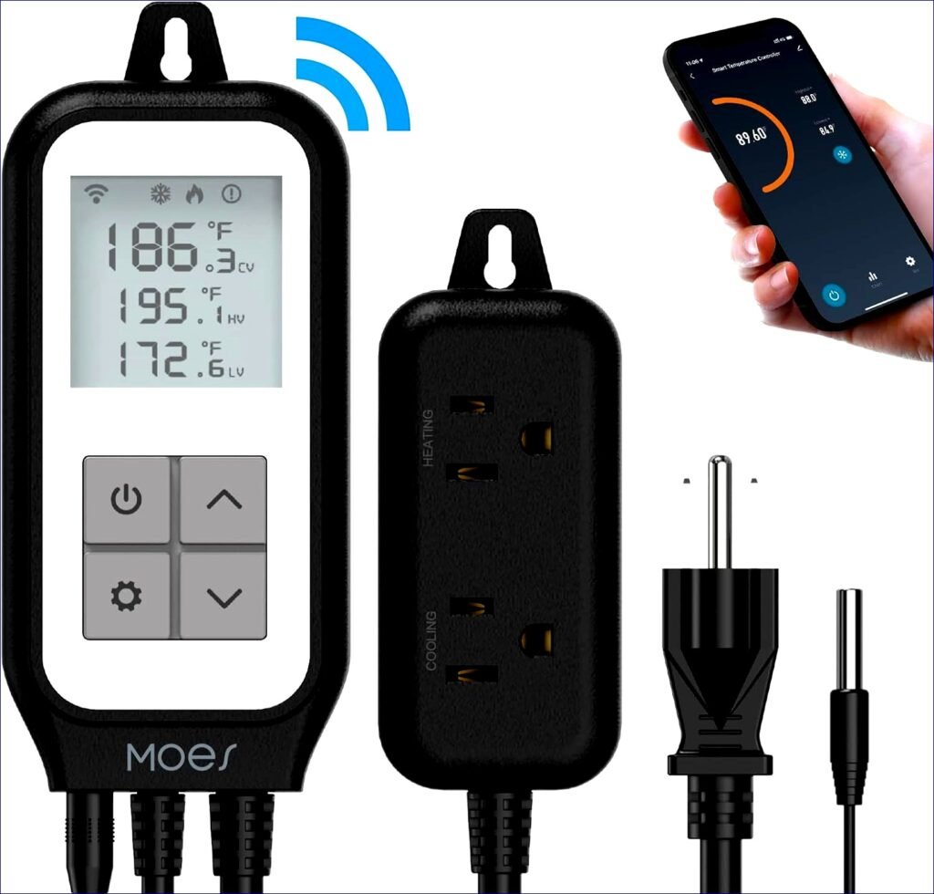 Transform Your Space Effortlessly: MOES Smart WiFi Thermostat Controller Review – Ultimate Temperature Precision for Reptiles, Fermentation, and Brewing! Control from Anywhere with This Powerful, User-Friendly Device – Ranges from -22 to 221℉, 10A 1250W